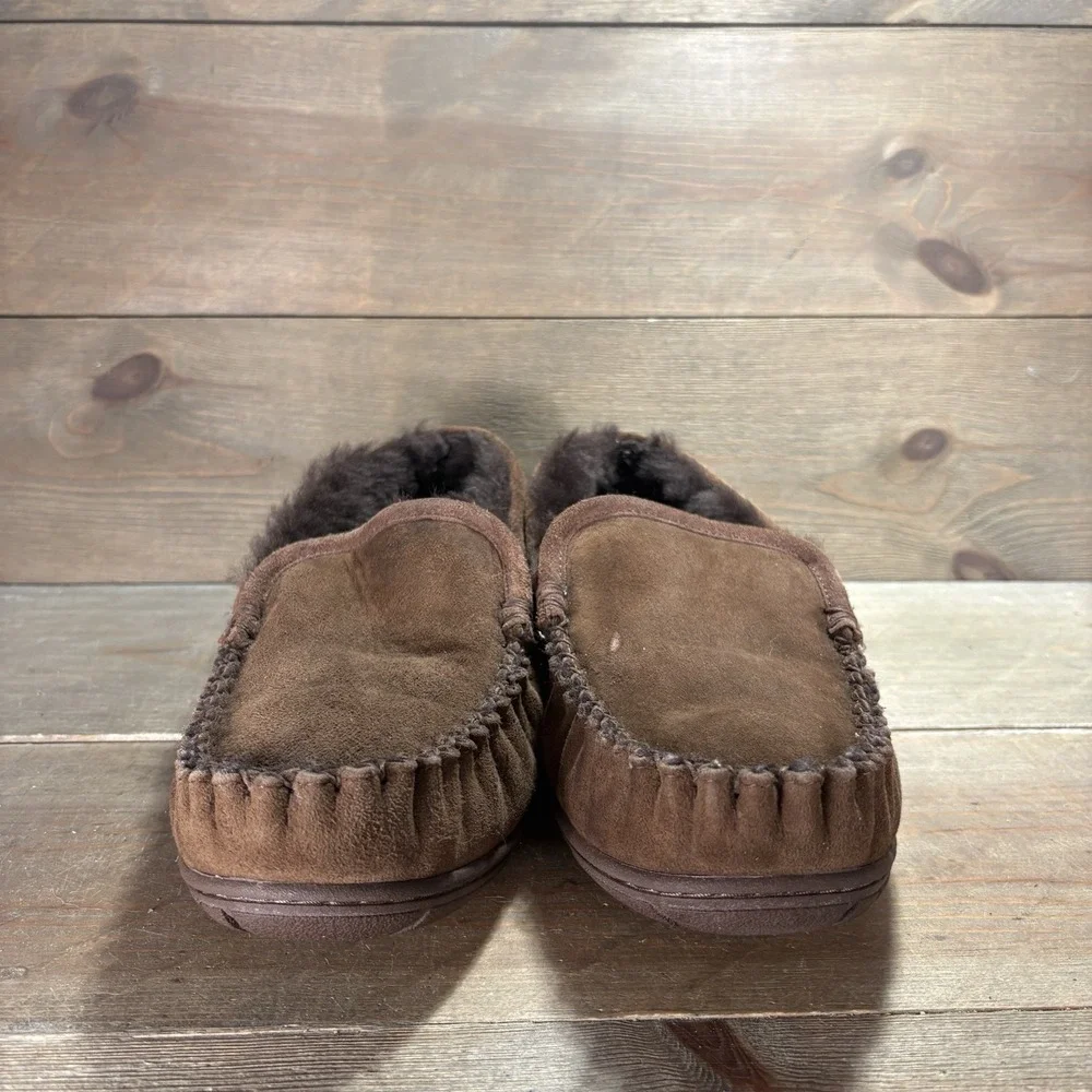 ll bean wicked good mens size 8 shoes brown suede shearling lined slippers